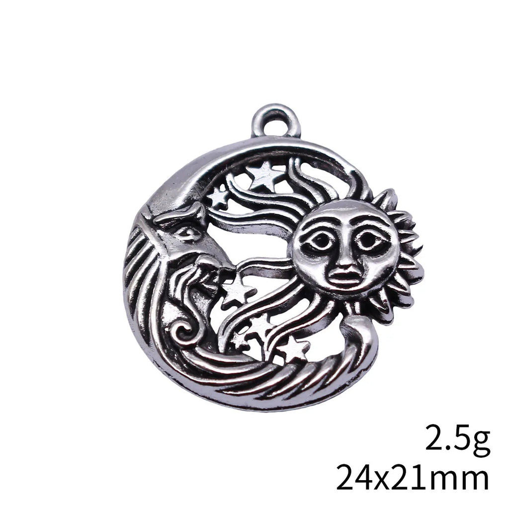 24x21mm 2.5g Antique Silver Zinc Alloy Sun Moon Star Charm Pendant for DIY Necklace Jewelry Making