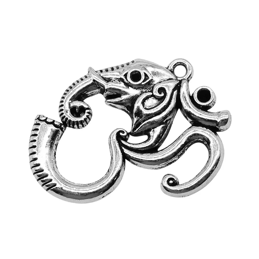 28x34mm 3.9g Antique Silver Zinc Alloy Elephant OM Symbol Charm Pendant for DIY Necklace Jewelry