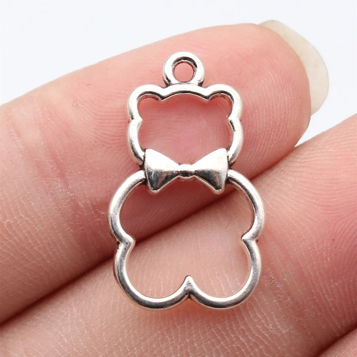 25x15mm 1.4g Antique Silver Zinc Alloy Hollow Bow Bear Butterfly Charm Pendant for DIY Necklace Bracelet Making