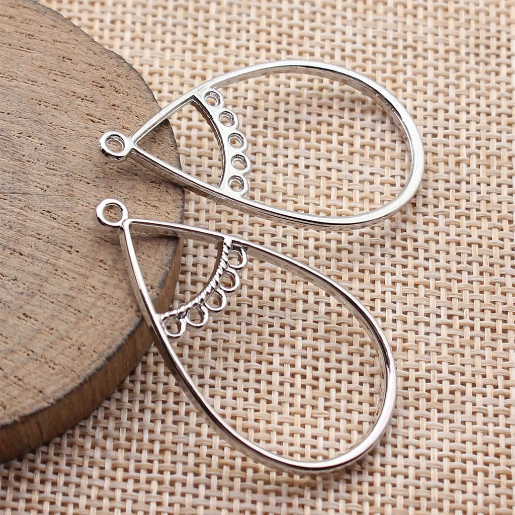 42x24mm 1.8g White K Color Zinc Alloy Hollow Teardrop Earring Connector Charm for DIY Earrings
