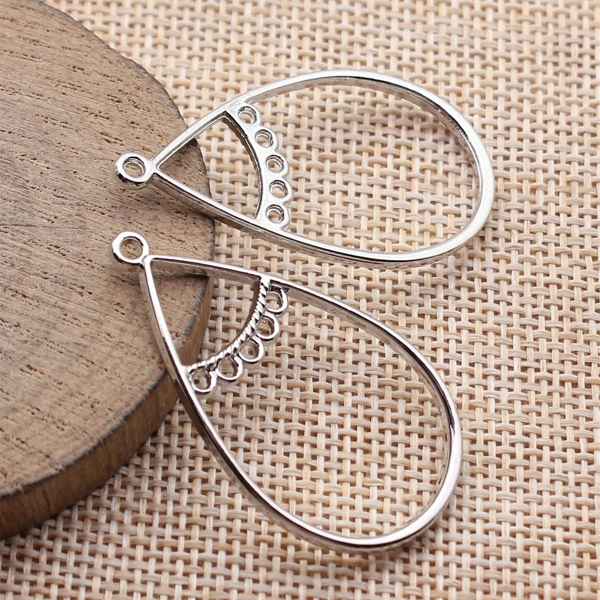 42x24mm 1.8g White K Color Zinc Alloy Hollow Teardrop Earring Connector Charm for DIY Earrings