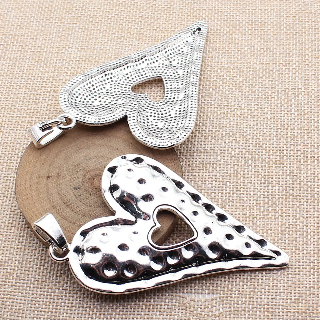 100x54mm 26g Multicolor Zinc Alloy Oversized Hammered Hollow Heart Charm Pendant for DIY Jewelry Making