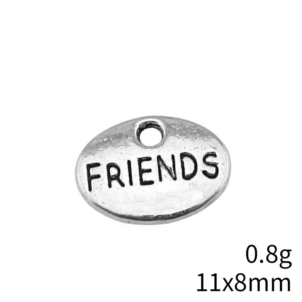 11x8mm 0.8g Antique Silver Zinc Alloy Friends Word Charm Pendant for DIY Necklace Bracelet Making