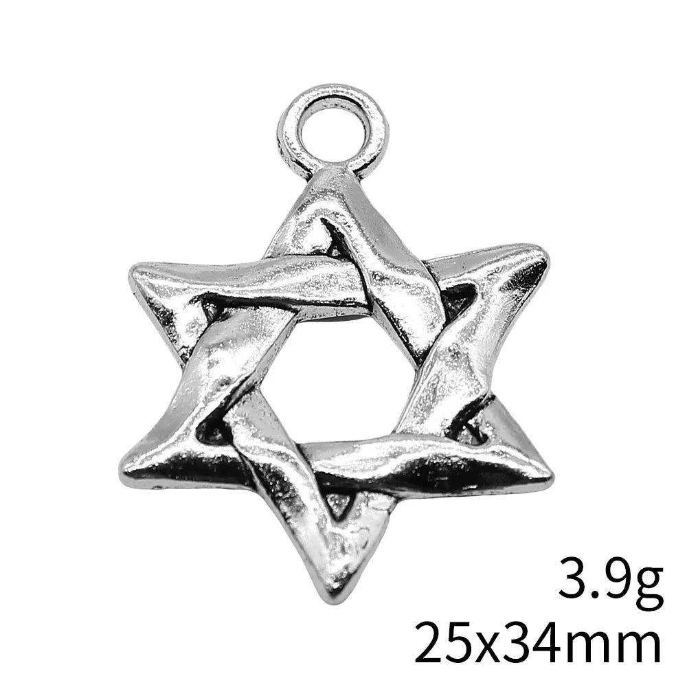 25x34mm 3.9g Antique Silver Zinc Alloy Hexagram Star Charm Pendant for DIY Necklace Bracelet Making