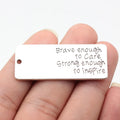 50x20x1.6mm 10.2g Antique Silver Zinc Alloy Brave Strong Word Plate Charm Pendant for DIY Necklace Jewelry