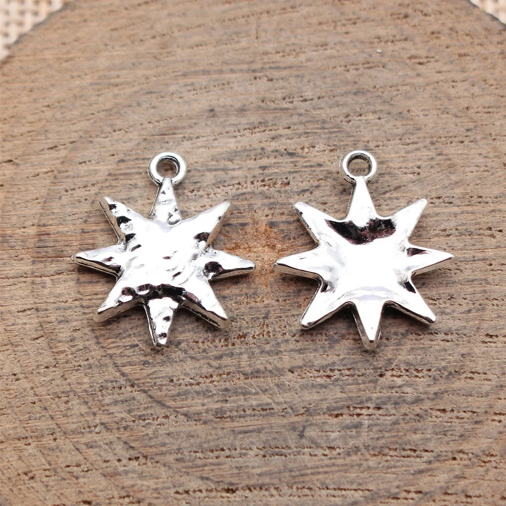 19x16mm 1.1g Antique Silver Zinc Alloy Eight Point Starburst Charm Pendant for DIY Necklace Jewelry