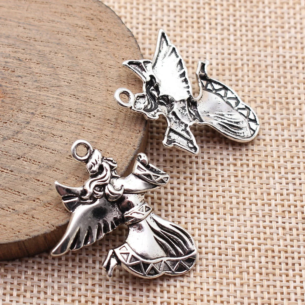 34x29mm 2.6g Antique Silver Zinc Alloy Angel Charm Pendant for Necklace Bracelet Jewelry Making