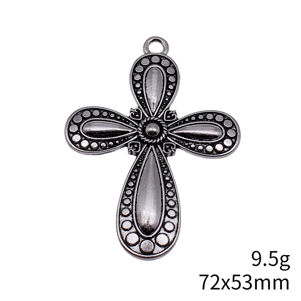 72x53mm 9.5g Antique Silver Zinc Alloy Large Cross Charm Pendant for Necklace and Bracelet Making