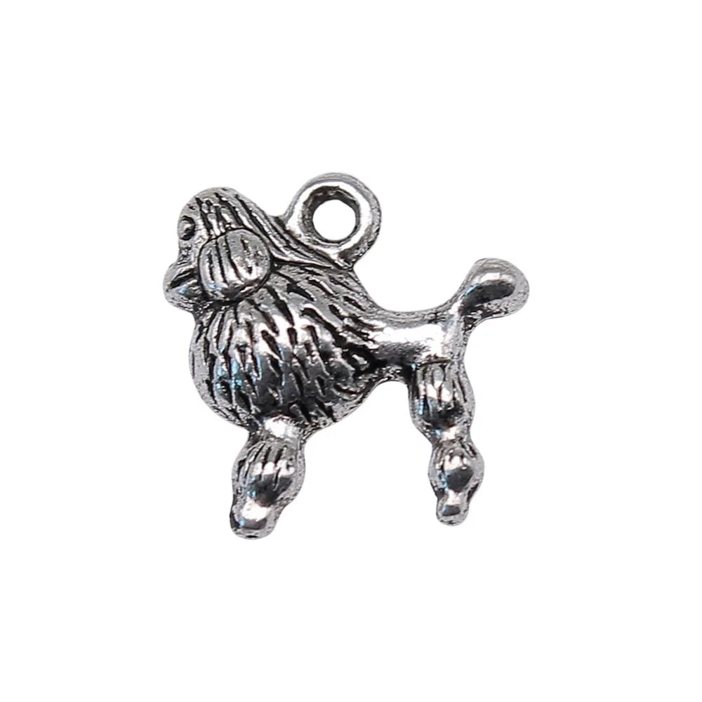 14x14mm 0.8g Antique Silver Zinc Alloy Poodle Dog Charm Pendant for DIY Bracelet Necklace Jewelry