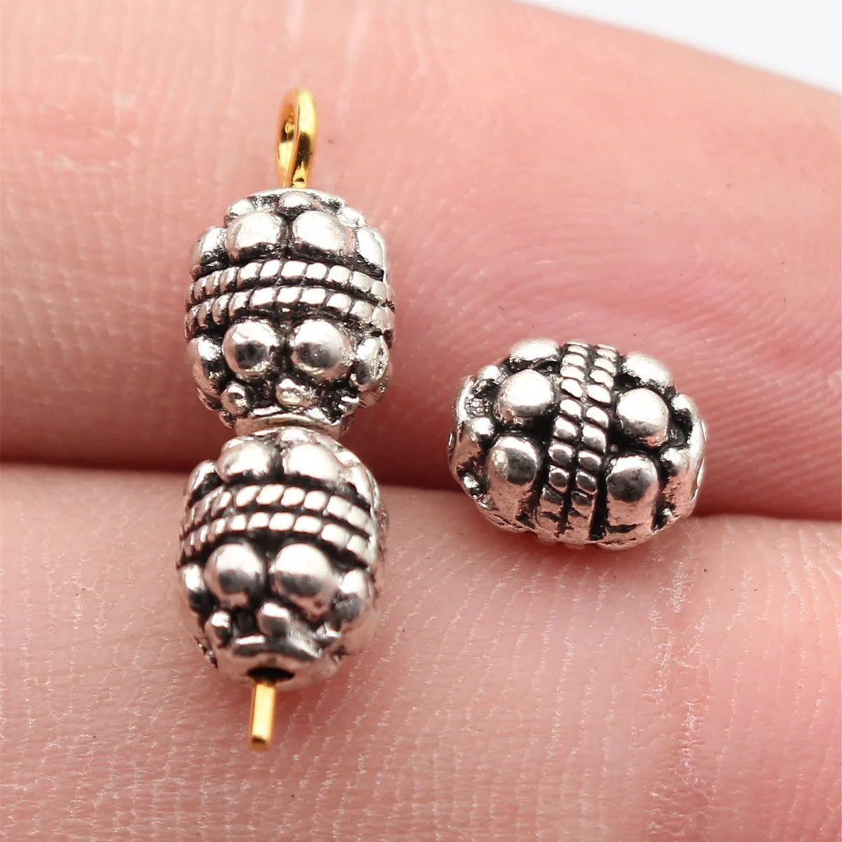 8x6.7x6.7mm 1.2g Antique Silver Zinc Alloy Dotted Spacer Beads Loose Metal Beads for DIY Jewelry Making