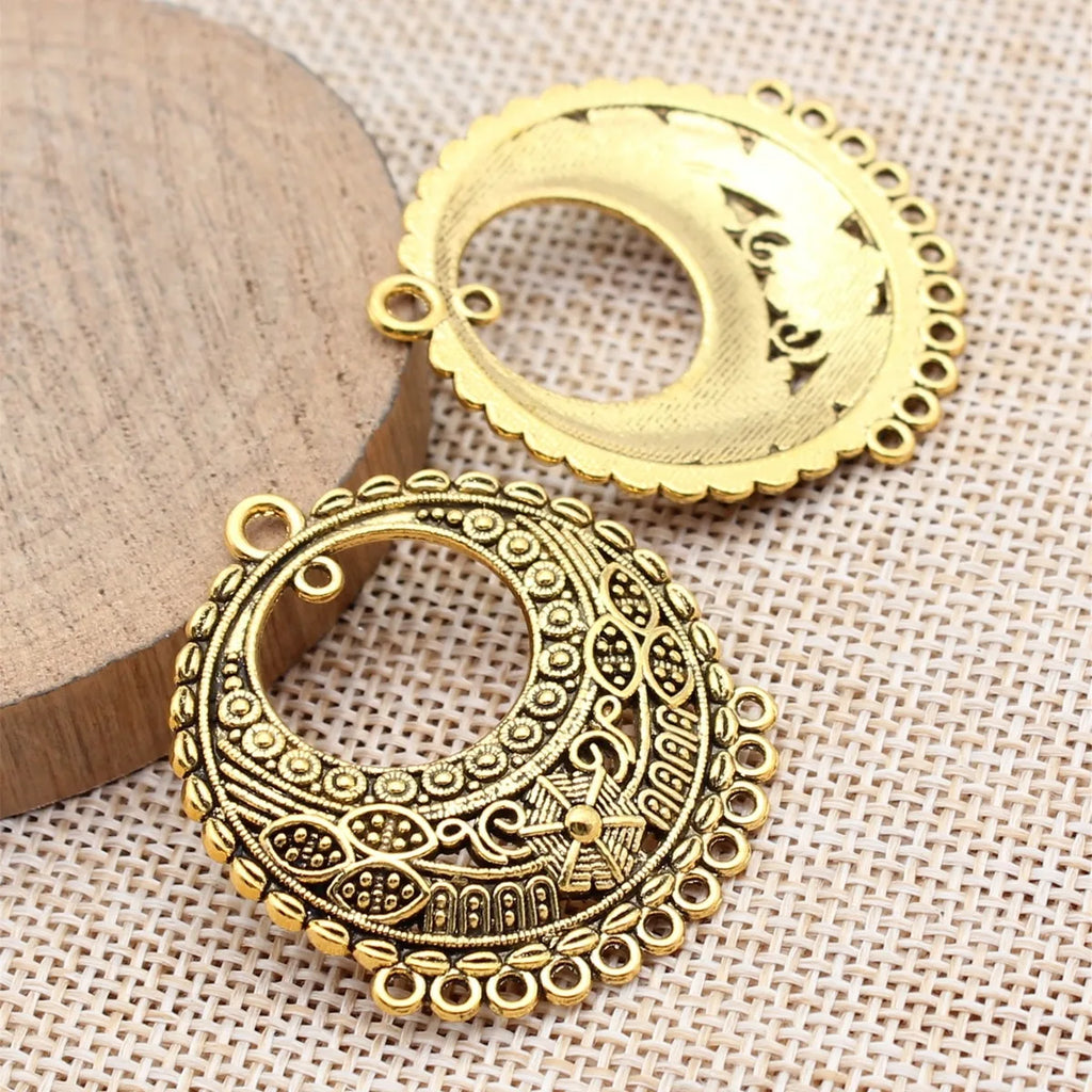 38x34mm 5.7g Multicolor Zinc Alloy Round Earring Connector Charm for DIY Earrings Jewelry Making