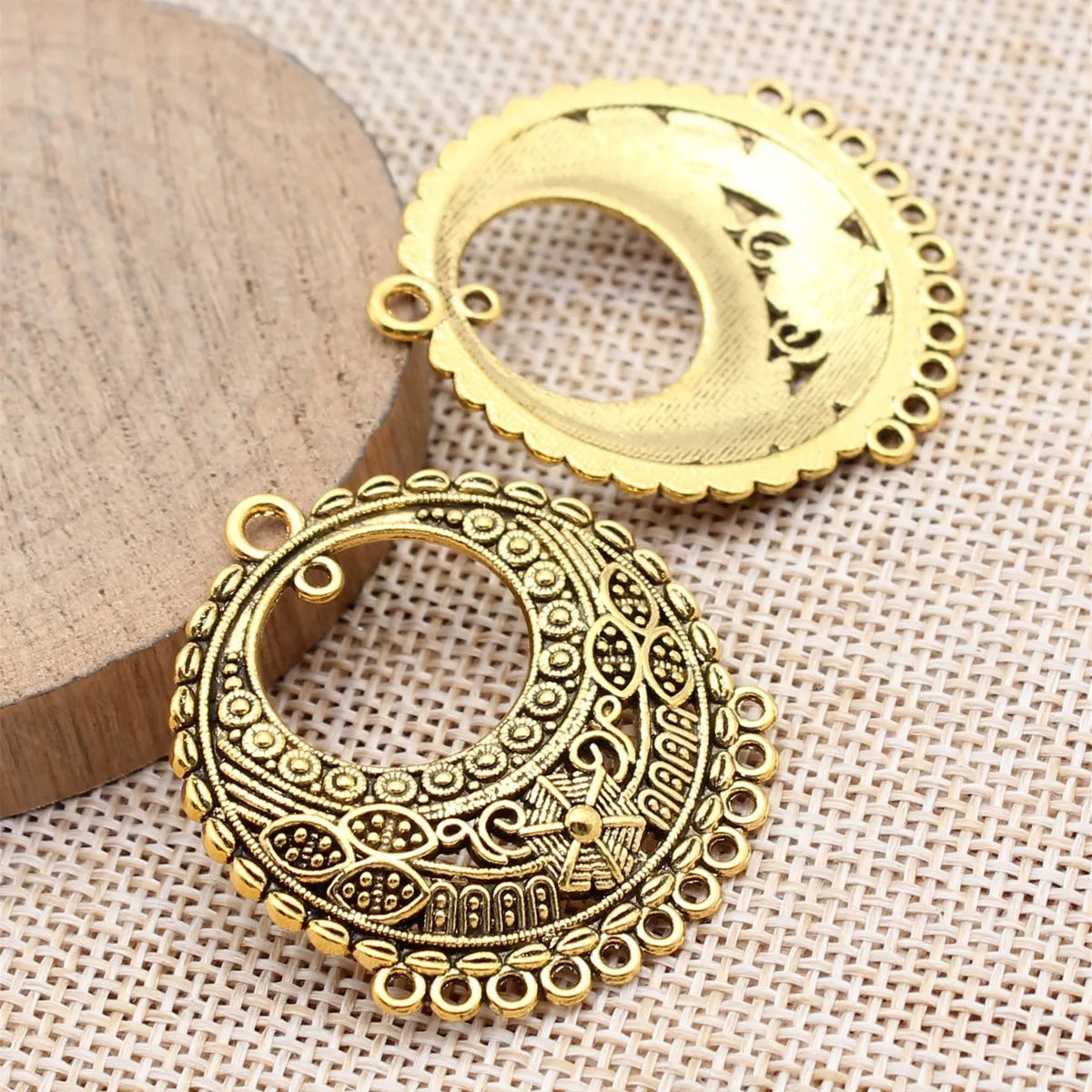 38x34mm 5.7g Multicolor Zinc Alloy Round Earring Connector Charm for DIY Earrings Jewelry Making