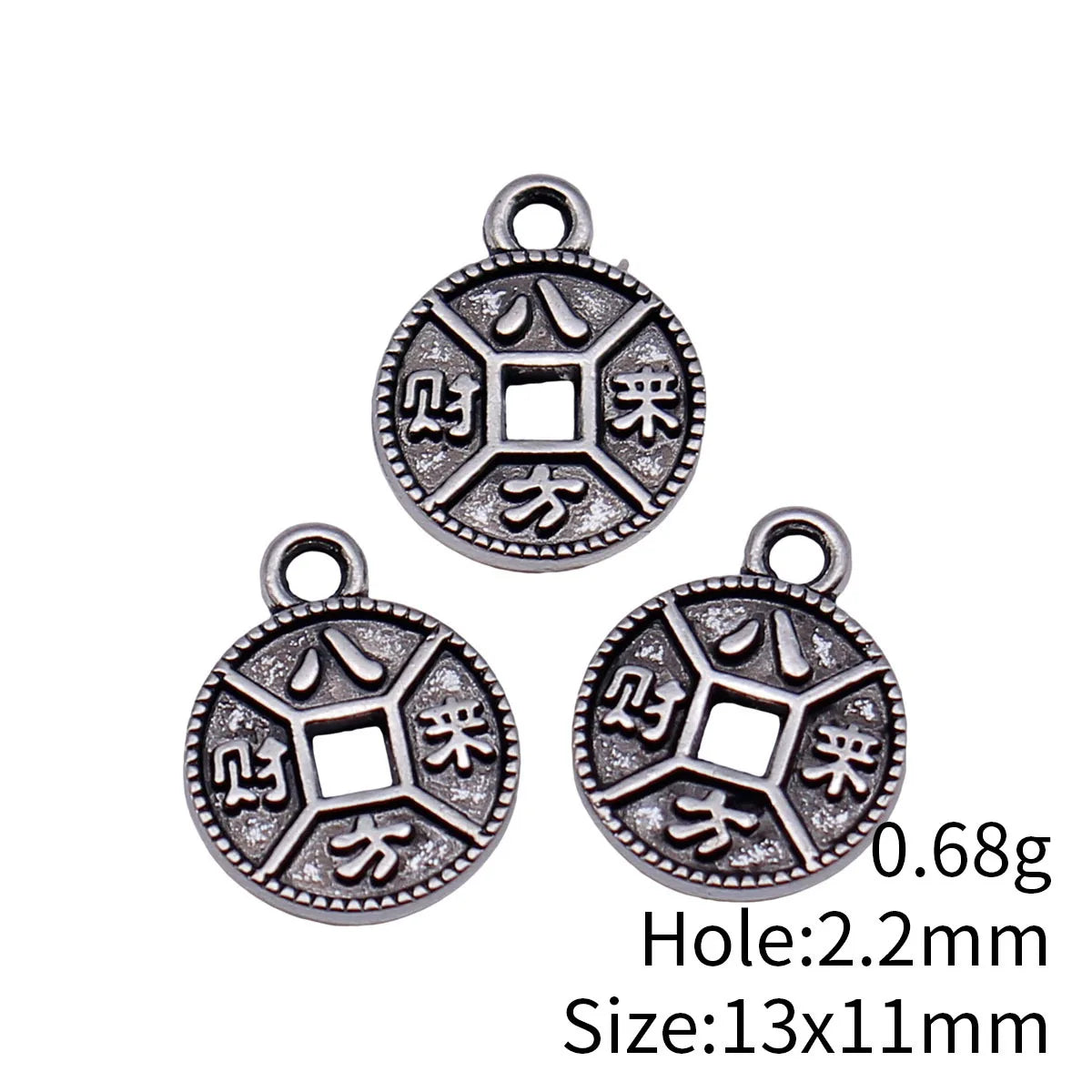 13x11mm 0.68g Antique Silver Zinc Alloy Chinese Coin Charm Pendant for DIY Necklace Bracelet Making