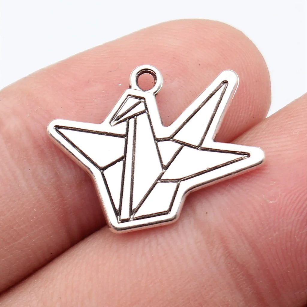 20x16mm 1.8g Antique Silver Zinc Alloy Origami Crane Charm Pendant for DIY Necklace Bracelet Making