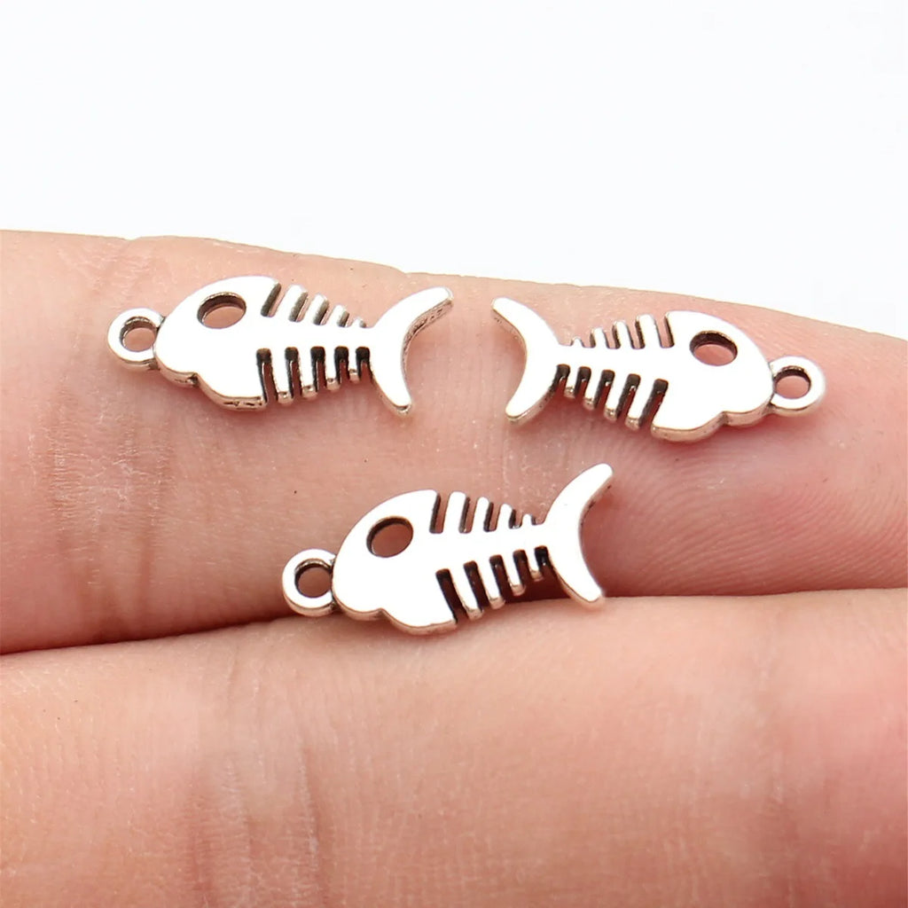 16x7.4mm 0.75g Antique Silver Zinc Alloy Fishbone Fish Charm Pendant for DIY Necklace and Bracelet Making