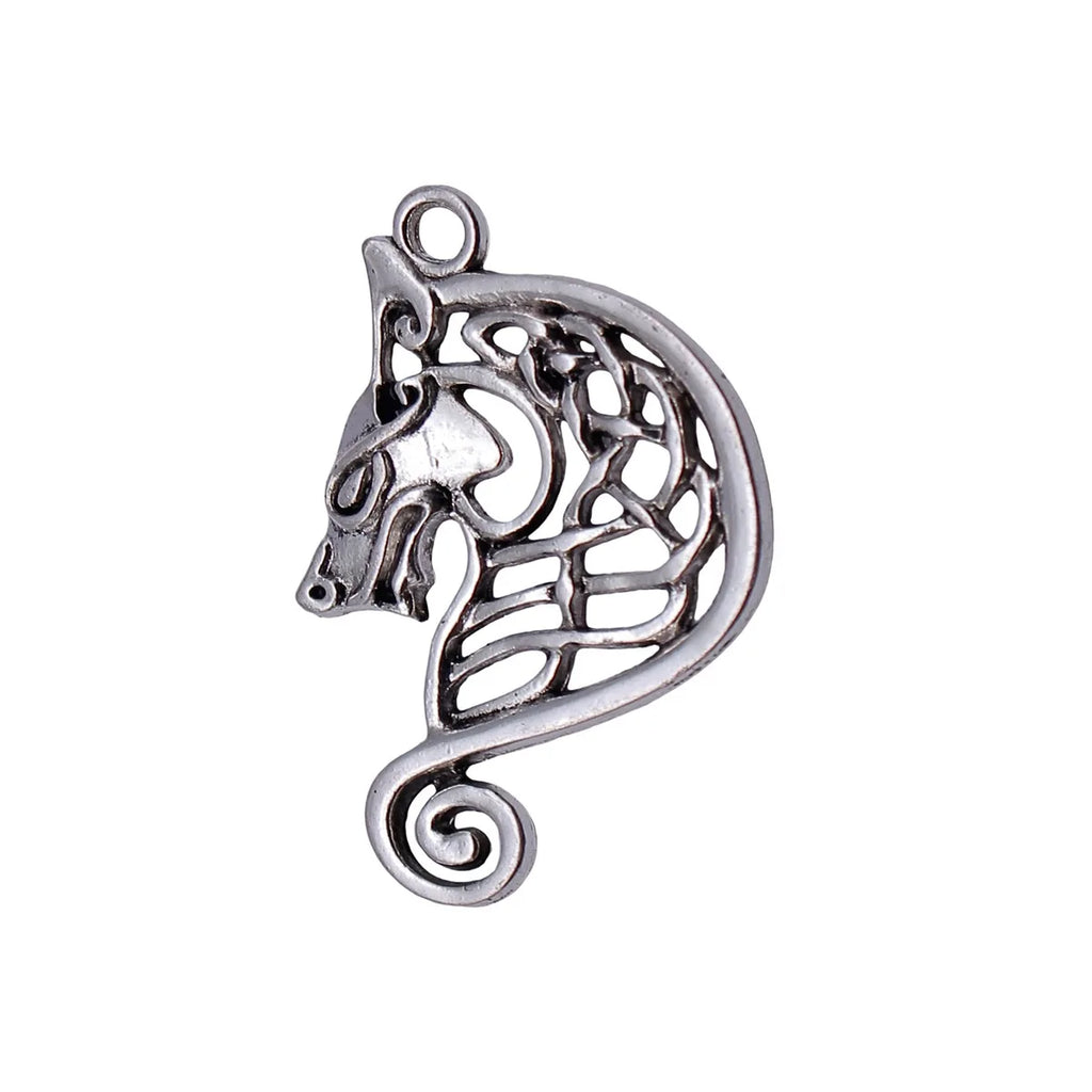 34x22mm 3g Antique Silver Zinc Alloy Hollow Celtic Knot Horse Head Charm Pendant for DIY Necklace