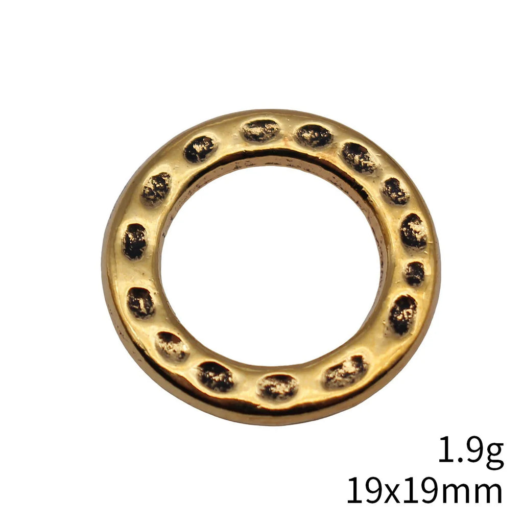 19x19mm 1.9g Antique Gold Tone Zinc Alloy Hammered Round Ring Connector Charm for DIY Jewelry Making