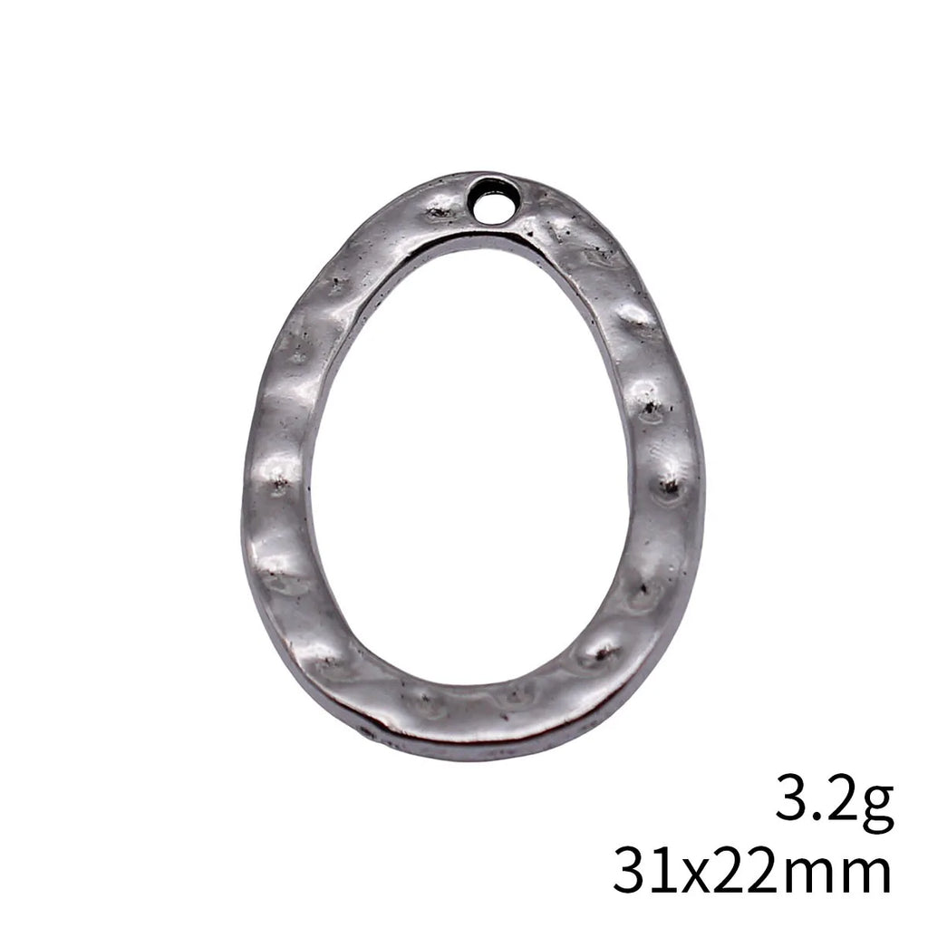 31x22mm 3.2g Multicolor Zinc Alloy Hammered Oval Ring Charm Pendant for DIY Necklace Jewelry Making