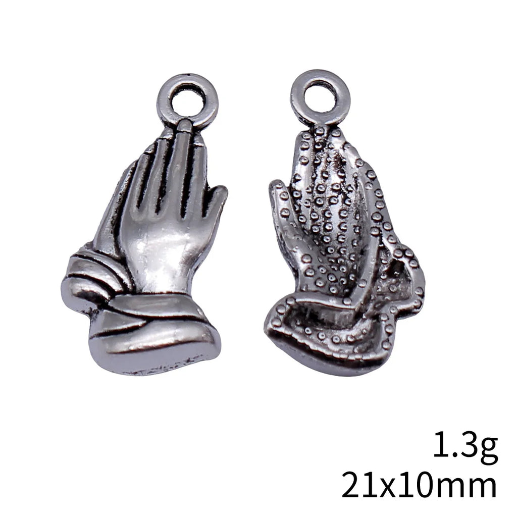 21x10mm 1.3g Antique Silver Zinc Alloy Praying Hands Charm Pendant for DIY Religious Jewelry