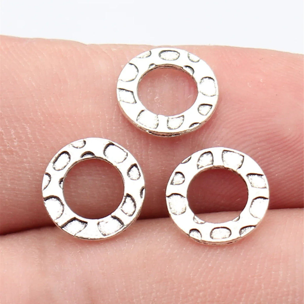 10x10mm 0.3g Antique Silver Zinc Alloy Double-Sided Hammered Round Ring Connector Charm for DIY Jewelry