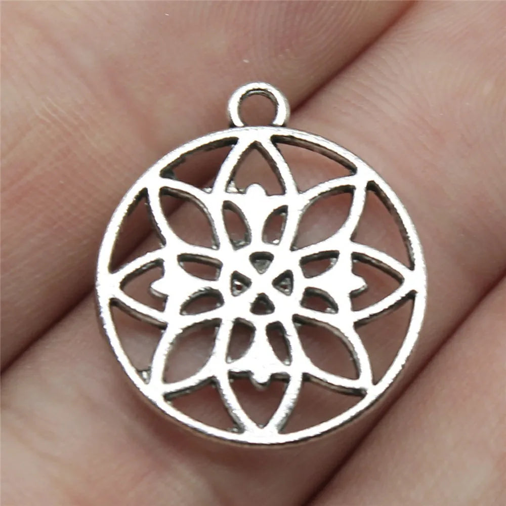 22x20mm 1.7g Antique Silver Zinc Alloy Flower Filigree Charm Pendant for DIY Necklace Jewelry Making