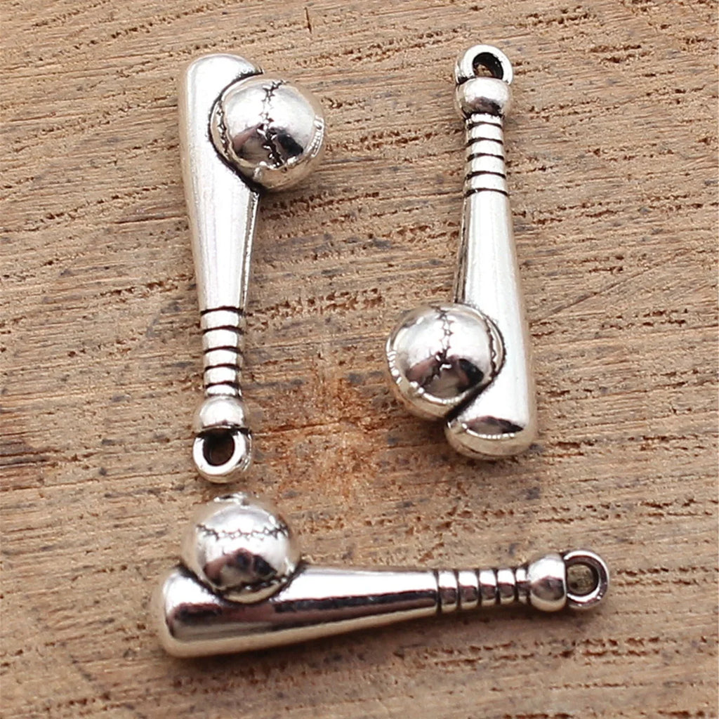 21x7.4mm 1.6g Antique Silver Zinc Alloy Baseball Bat charm pendant for DIY sports jewelry making