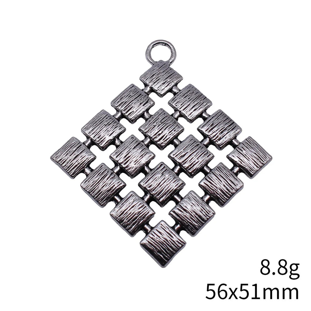 56x51mm 8.8g Antique Silver Zinc Alloy Square Grid Charm Pendant for Geometric Necklace Making