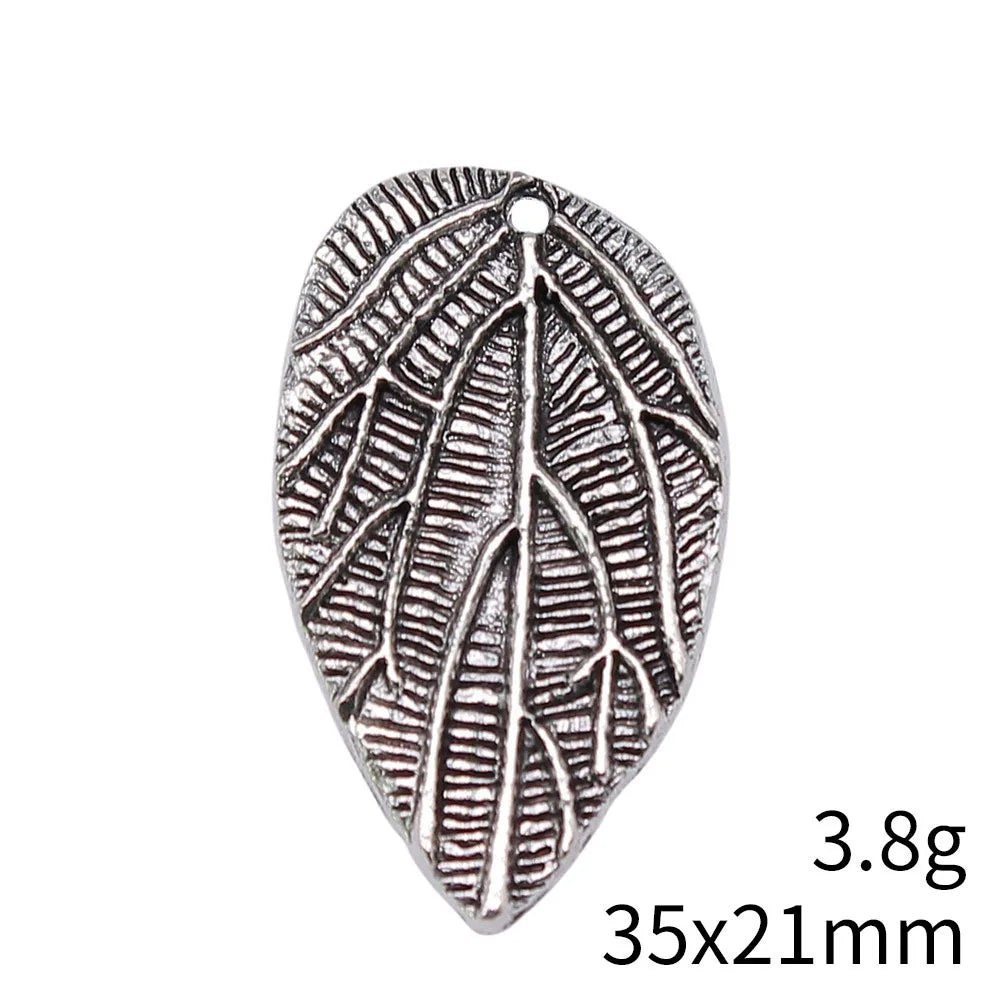 35x21mm 3.8g Antique Silver Zinc Alloy Leaf Charm Pendant for DIY Necklace Bracelet Jewelry Making