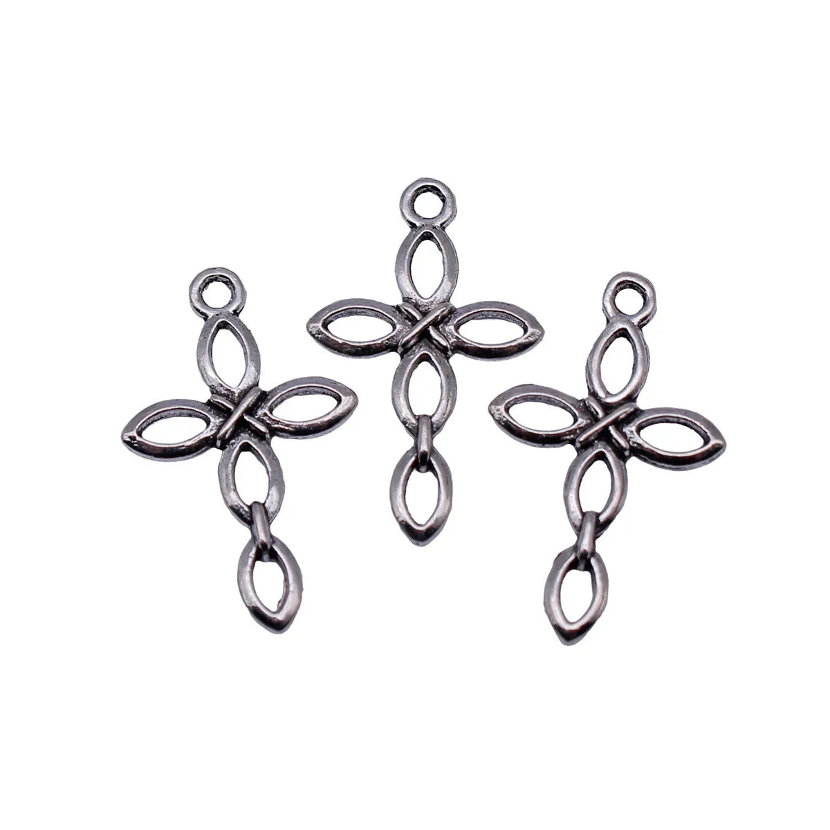 28x17mm 0.85g Antique Silver Zinc Alloy Hollow Cross Charm Pendant for DIY Necklace Bracelet Making