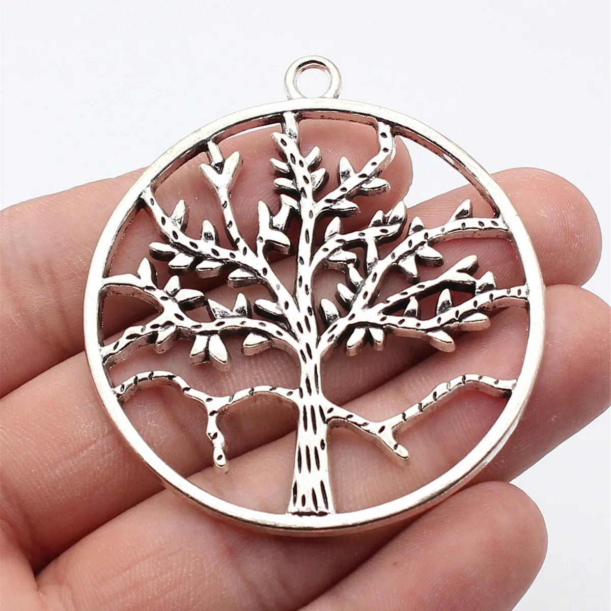 61x55mm 16.6g Antique Silver Zinc Alloy Hollow Round Tree Charm Pendant for Necklace Jewelry Making