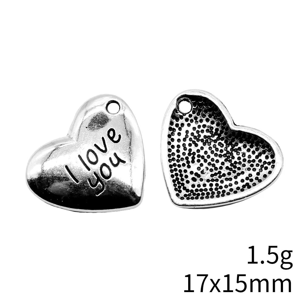 17x15mm 1.5g Multicolor Zinc Alloy I Love You Heart Charm Pendant for DIY Necklace Bracelet Jewelry