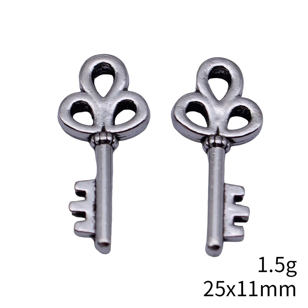 25x11mm 1.5g Blackened White K Color Zinc Alloy Key Charm Pendant for DIY Necklace Bracelet Making