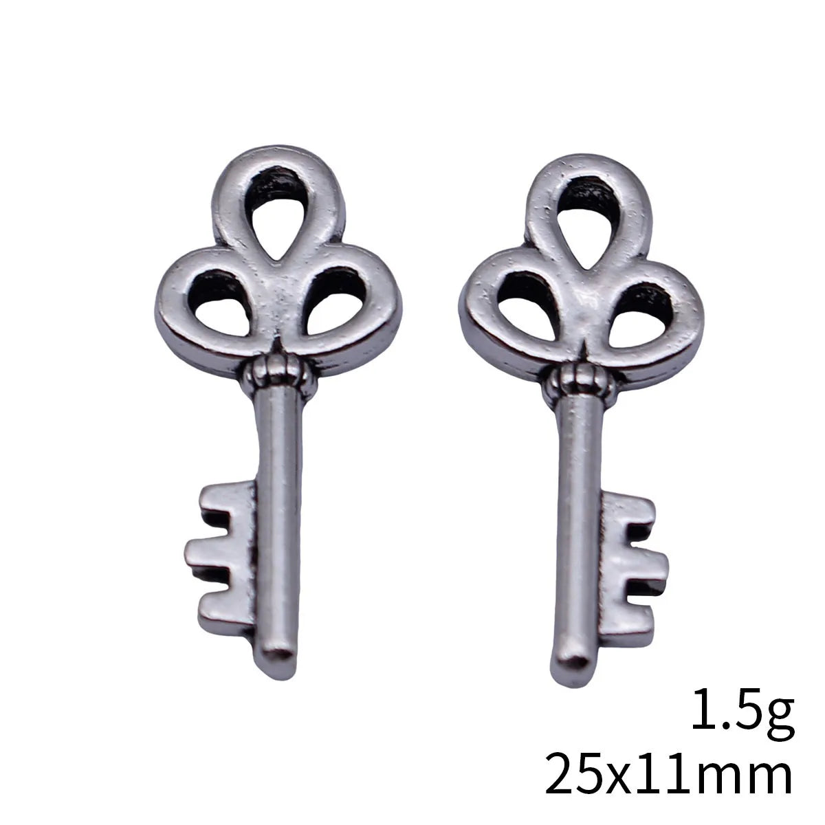 25x11mm 1.5g Blackened White K Color Zinc Alloy Key Charm Pendant for DIY Necklace Bracelet Making