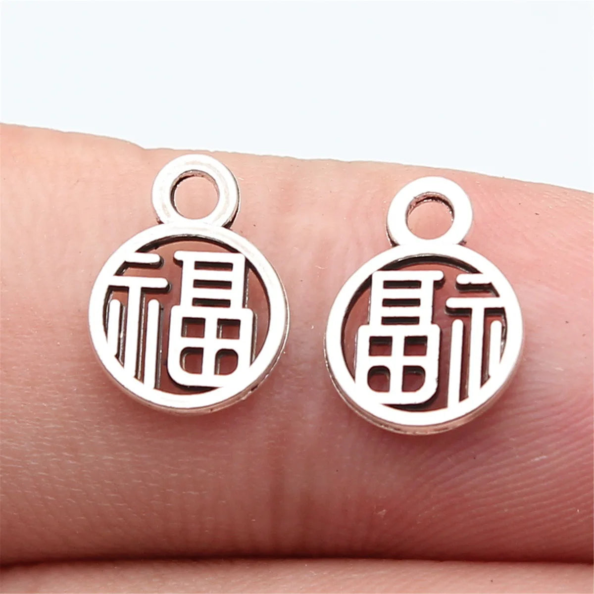 12x9mm 0.32g Antique Silver Zinc Alloy Chinese Fu Character Charm Pendant for DIY Jewelry Making