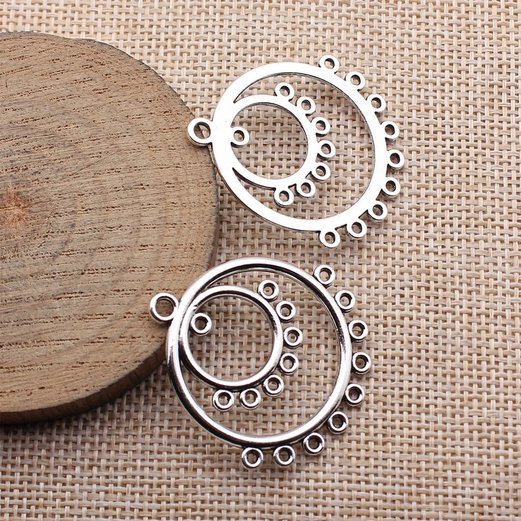 36x34mm 3.4g Antique Silver Zinc Alloy Layered Round Ring Connector Charm for DIY Earrings