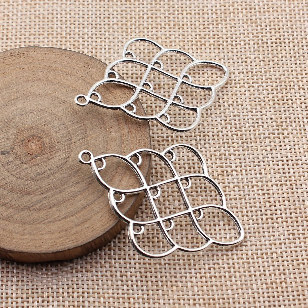 51x36mm 2.8g Antique Silver Zinc Alloy Geometric Hollow Diamond Connector Charm for DIY Earrings