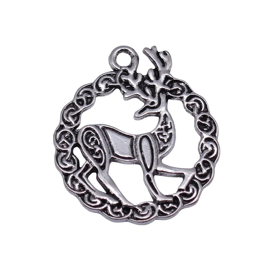 30x26mm 3.3g Antique Silver Zinc Alloy Round Celtic Knot Deer Charm Pendant for DIY Jewelry Making