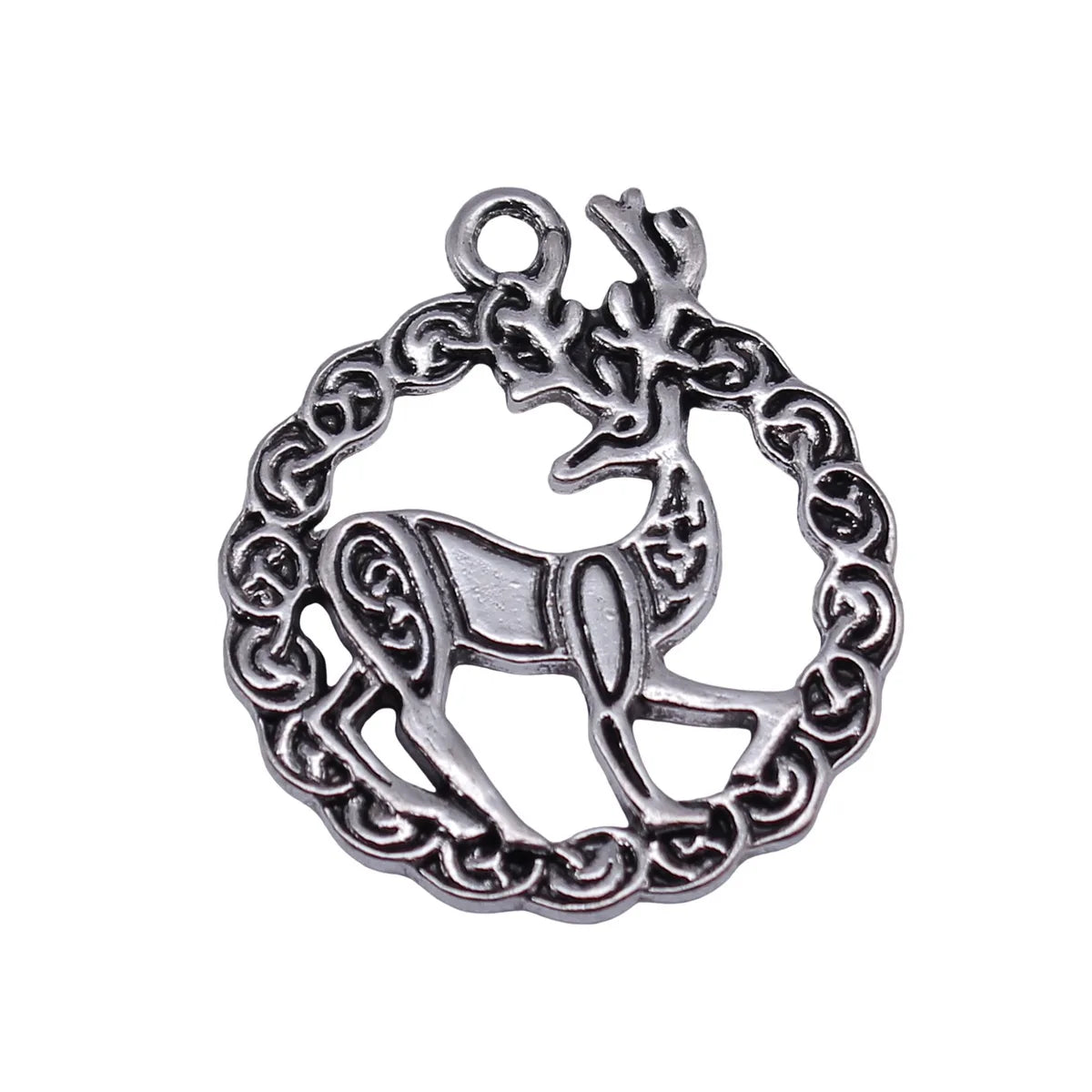 30x26mm 3.3g Antique Silver Zinc Alloy Round Celtic Knot Deer Charm Pendant for DIY Jewelry Making