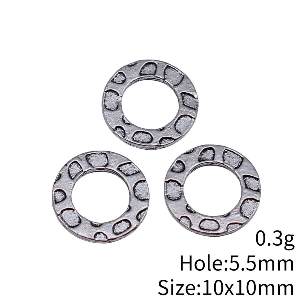 10x10mm 0.3g Antique Silver Zinc Alloy Double-Sided Hammered Round Ring Connector Charm for DIY Jewelry