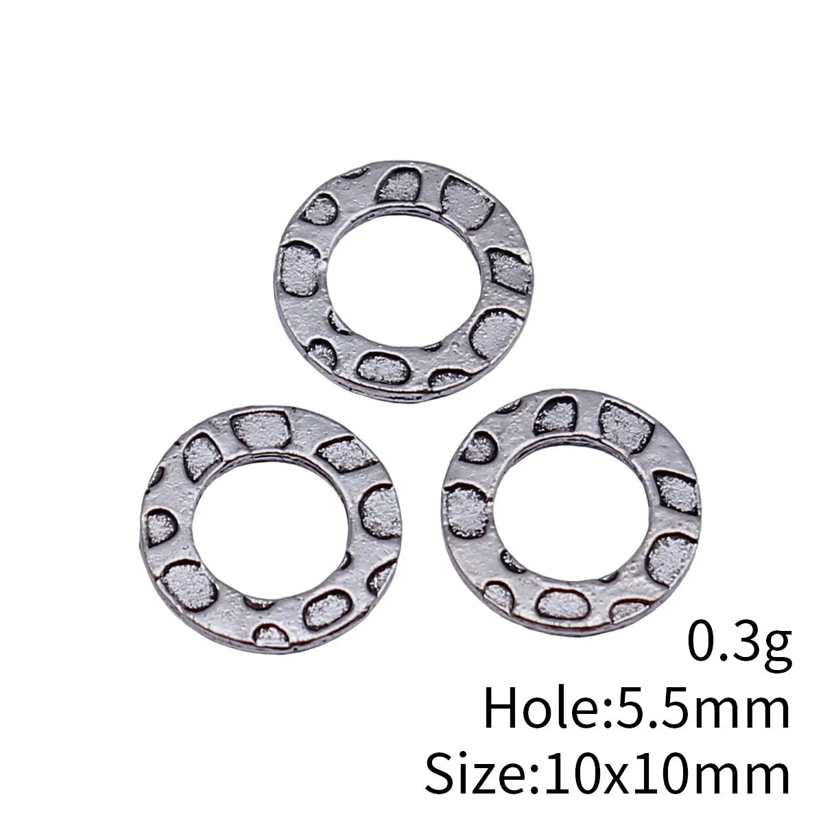 10x10mm 0.3g Antique Silver Zinc Alloy Double-Sided Hammered Round Ring Connector Charm for DIY Jewelry