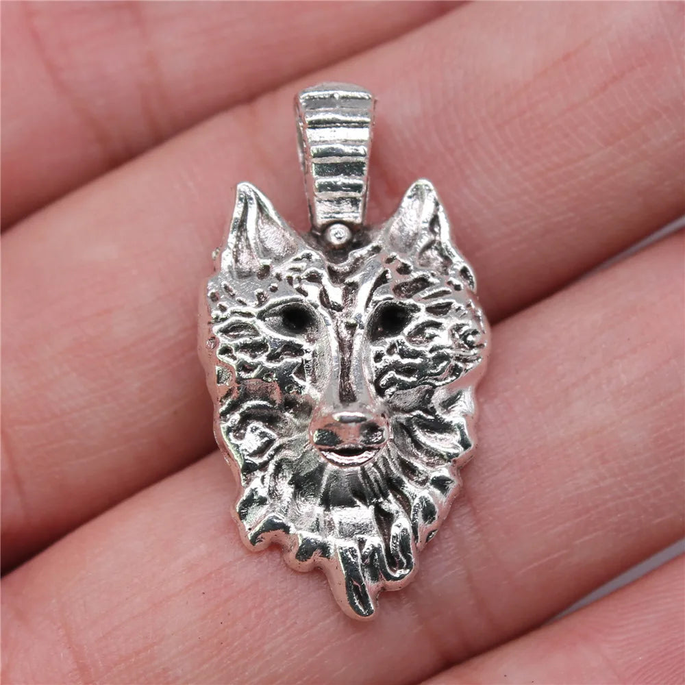 32x17mm 3.3g Multicolor Zinc Alloy Wolf Head Charm Pendant for DIY Necklace Bracelet Making