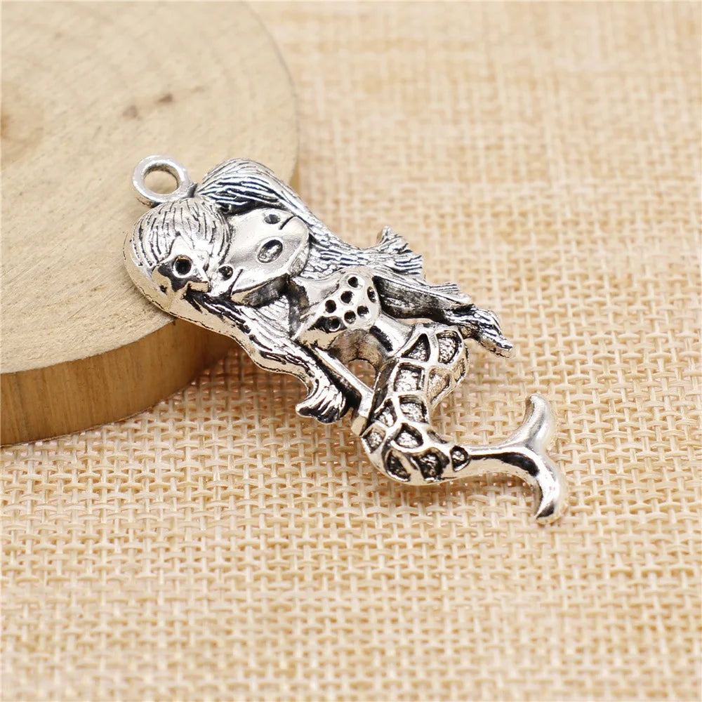 54x22mm 7.5g Multicolor Zinc Alloy Mermaid Charm Pendant for DIY Necklace Bracelet Jewelry Making