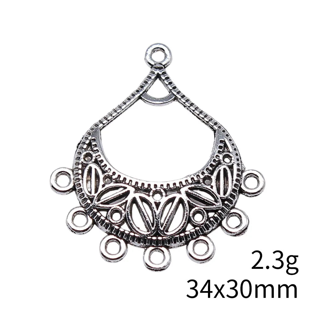 34x30mm 2.3g Antique Silver Zinc Alloy Earring Connector Charm Findings for DIY Dangle Earrings Making