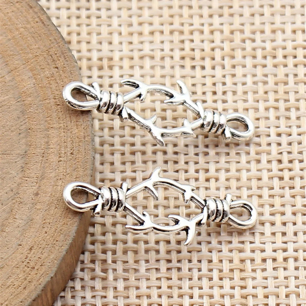 27x10mm 0.74g Antique Silver Zinc Alloy Thorn Connector Charm for DIY Bracelet and Necklace Making