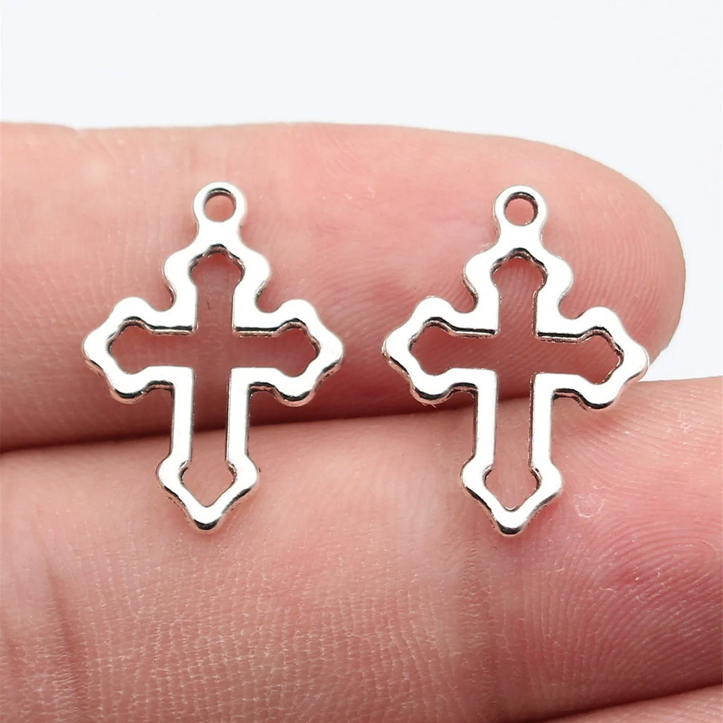 21x15mm 0.67g Antique Silver Zinc Alloy Hollow Cross Charm Pendant for DIY Necklace Bracelet