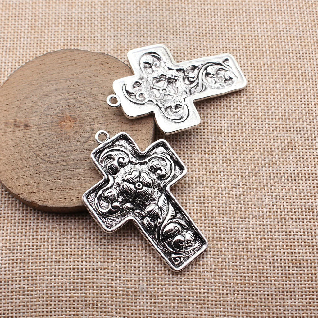 58x38mm 10g Multicolor Zinc Alloy Flower Cross Charm Pendant for DIY Necklace Jewelry Making