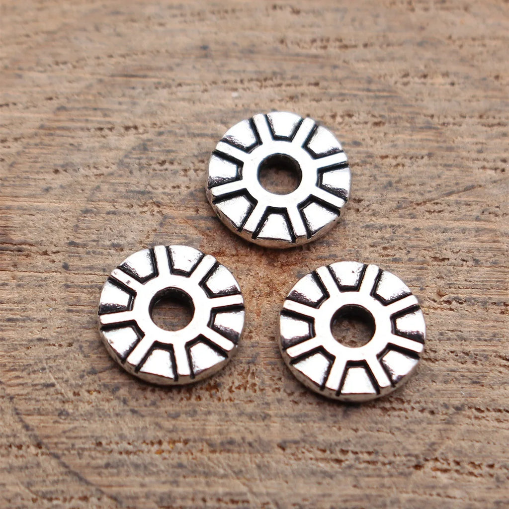 8.6x8.6x1.5mm 0.45g Antique Silver Zinc Alloy Gear Texture Spacer Beads for DIY Bracelet Jewelry Making