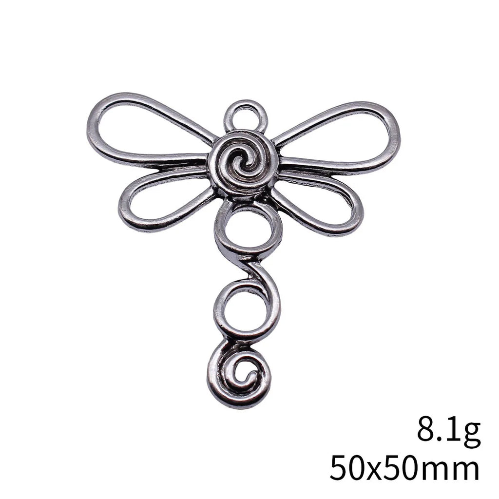 50x50mm 8.1g Antique Silver Zinc Alloy Hollow Swirl Dragonfly Charm Pendant for Jewelry Making