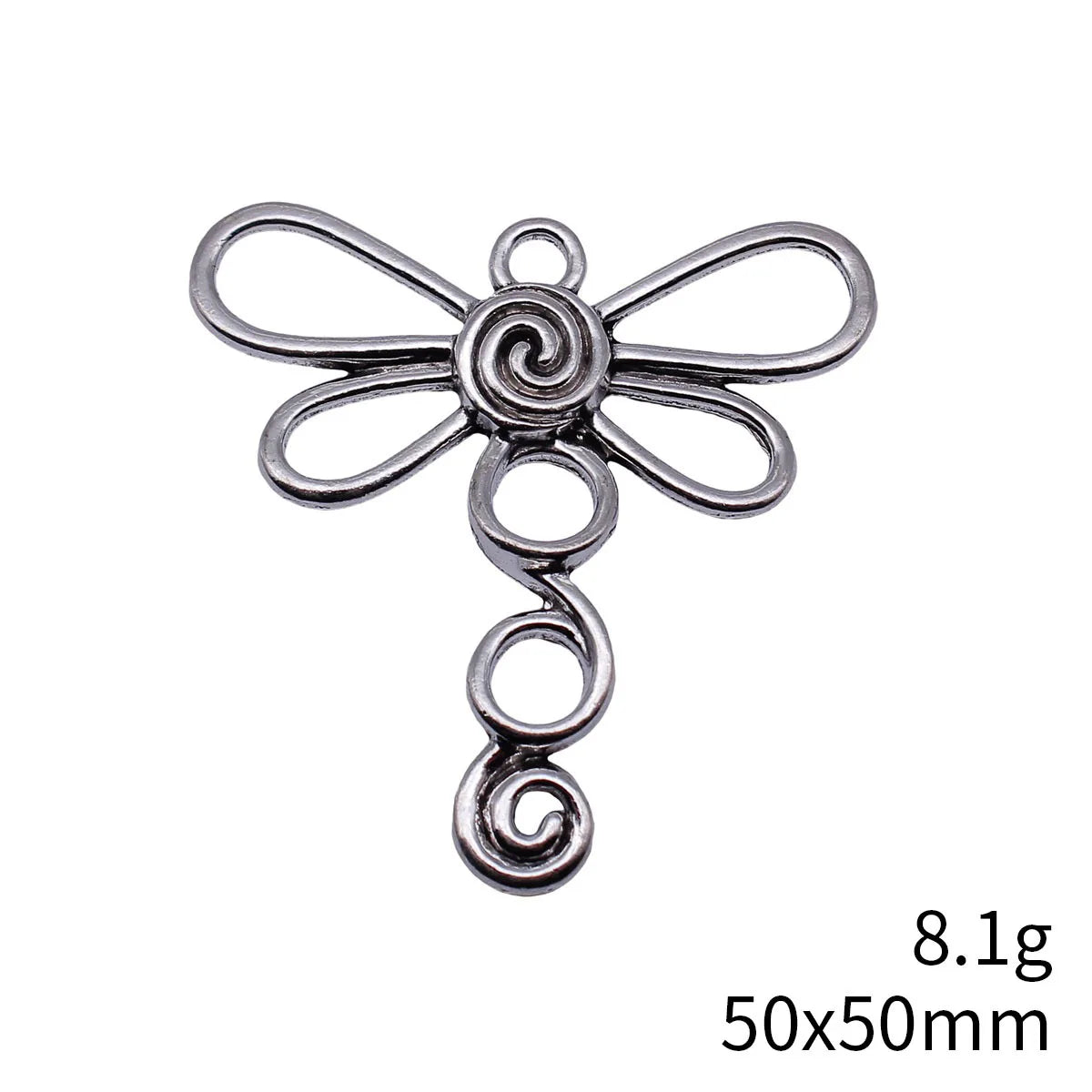 50x50mm 8.1g Antique Silver Zinc Alloy Hollow Swirl Dragonfly Charm Pendant for Jewelry Making
