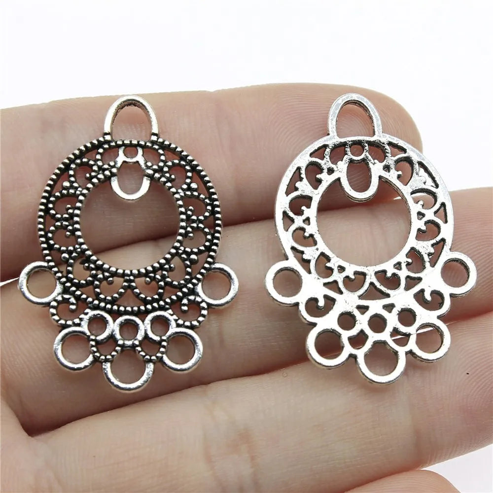 36x26mm 3.1g Multicolor Zinc Alloy Round Hollow Earring Connector Charm for DIY Earrings Jewelry Making